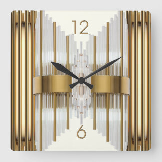 Horloge Carrée Art Deco or