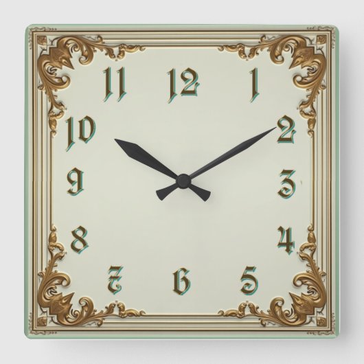 Horloge Carrée Art Déco Or (Recto)