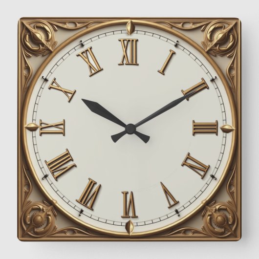 Horloge Carrée Art Déco Or (Recto)