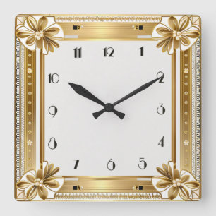 Horloge Carrée Art Déco Or Fleur