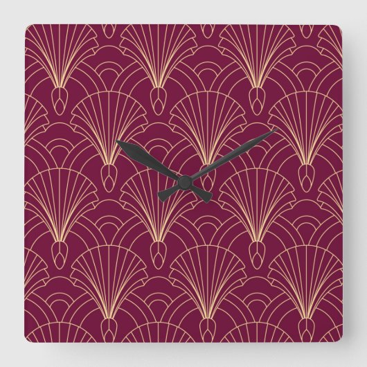 Horloge Carrée Art Deco pattern with gold geometric fan motifs  (Recto)