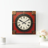 Horloge Carrée Art Deco Red (Maison)