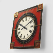 Horloge Carrée Art Deco Red (Angle)