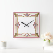 Horloge Carrée Art Déco Rose (Maison)