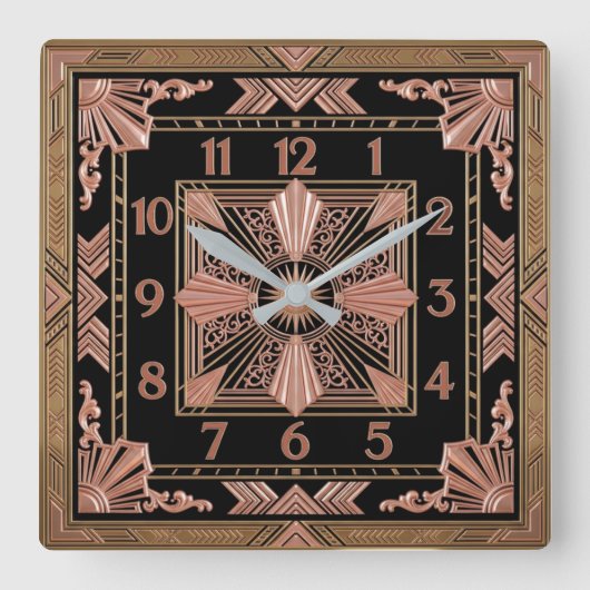 Horloge Carrée Art Déco Rose (Recto)