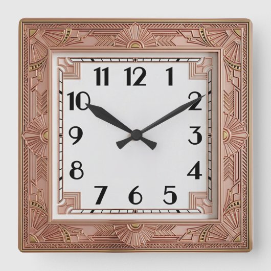 Horloge Carrée Art Déco Rose (Recto)