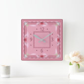 Horloge Carrée Art déco rose (Maison)