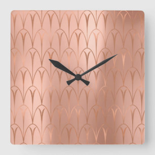 Horloge Carrée Art Déco Rose Gold Copper Géométrie minimale