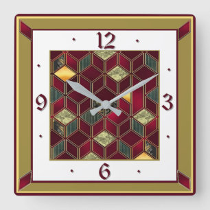 Horloge Carrée Art Déco Rouge