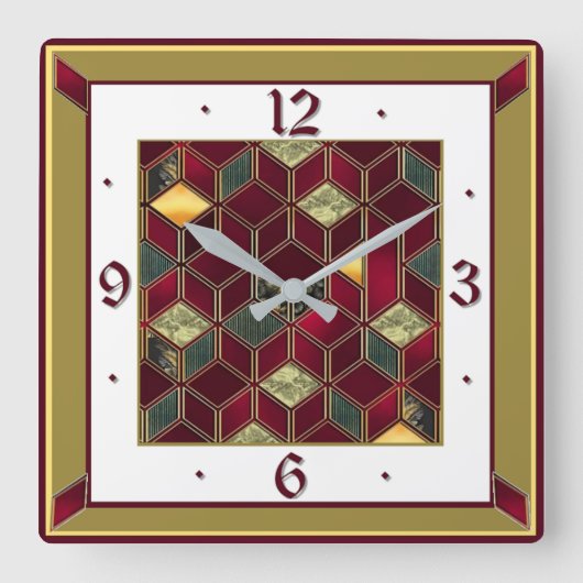 Horloge Carrée Art Déco Rouge (Recto)