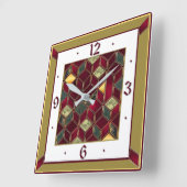 Horloge Carrée Art Déco Rouge (Angle)