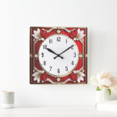 Horloge Carrée Art déco rouge (Maison)