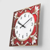 Horloge Carrée Art déco rouge (Angle)