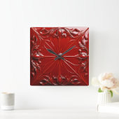 Horloge Carrée Art Déco rouge (Maison)