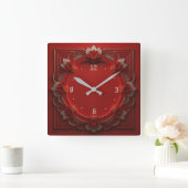 Horloge Carrée Art déco rouge (Maison)