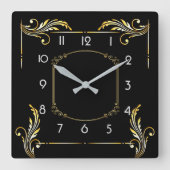 Horloge Carrée Art déco simple noir (Recto)