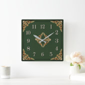 Horloge Carrée Art Déco Vert (Maison)