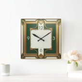 Horloge Carrée Art déco vert (Maison)