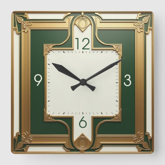 Horloge Carrée Art déco vert (Recto)