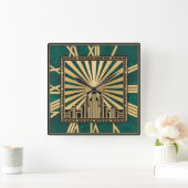 Horloge Carrée Art Déco Vert (Maison)