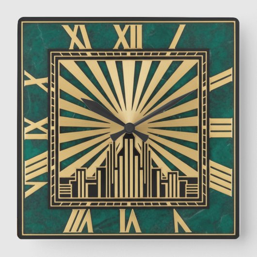 Horloge Carrée Art Déco Vert (Recto)