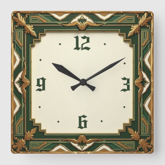 Horloge Carrée Art Déco Vert (Recto)