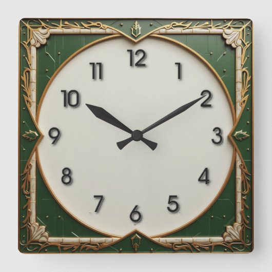 Horloge Carrée Art déco vert (Recto)