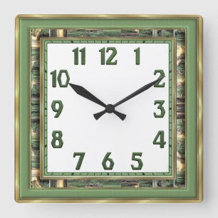 Horloge Carrée Art Déco Vert