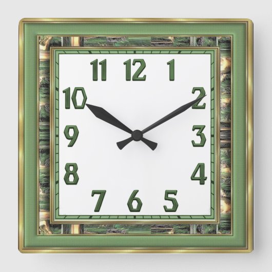 Horloge Carrée Art Déco Vert (Recto)