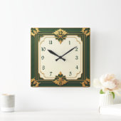 Horloge Carrée Art Déco Vert (Maison)