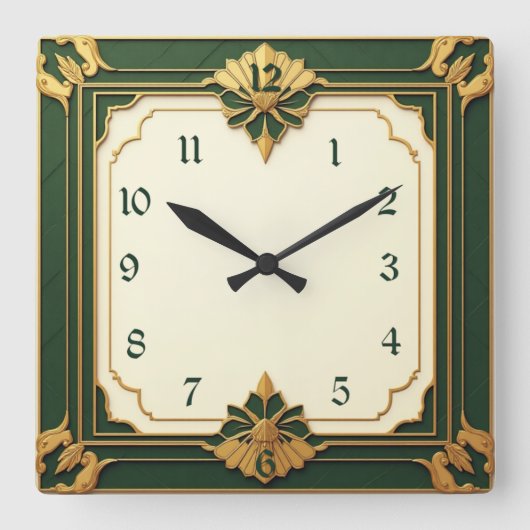 Horloge Carrée Art Déco Vert (Recto)