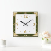 Horloge Carrée Art Déco Vert (Maison)