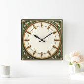Horloge Carrée Art Déco Vert (Maison)