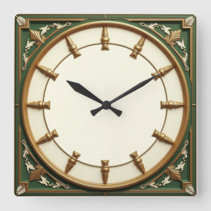 Horloge Carrée Art Déco Vert