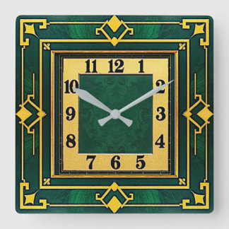 Horloge Carrée Art Déco Vert