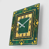 Horloge Carrée Art Déco Vert (Angle)