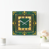 Horloge Carrée Art Déco Vert (Maison)