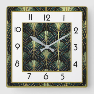 Horloge Carrée Art Déco Vert