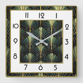 Horloge Carrée Art Déco Vert