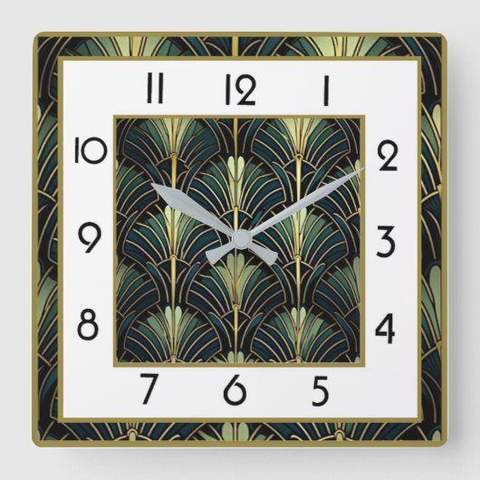 Horloge Carrée Art Déco Vert (Recto)
