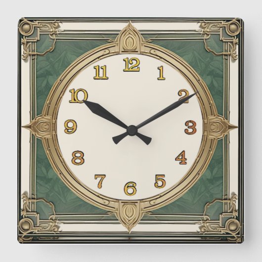 Horloge Carrée Art Déco Vert (Recto)