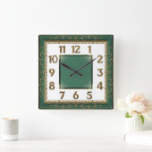 Horloge Carrée Art Déco Vert (Maison)