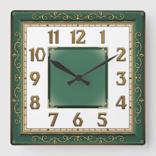 Horloge Carrée Art Déco Vert