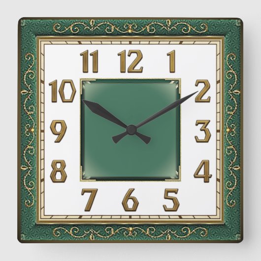 Horloge Carrée Art Déco Vert (Recto)