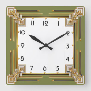 Horloge Carrée Art Déco Vert