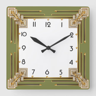 Horloge Carrée Art Déco Vert