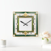 Horloge Carrée Art déco vert (Maison)