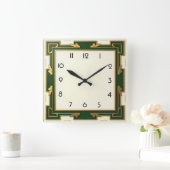 Horloge Carrée Art déco vert (Maison)