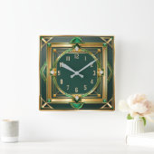 Horloge Carrée Art déco vert (Maison)