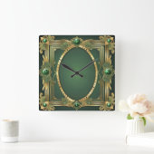 Horloge Carrée Art déco vert (Maison)